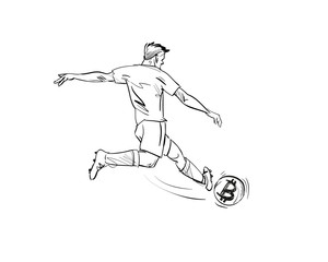 Football player. Hand drawn sketch. Vector illustration.