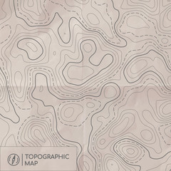 Topographic line map. Abstract concept topographic map with old paper effect. Vector background.