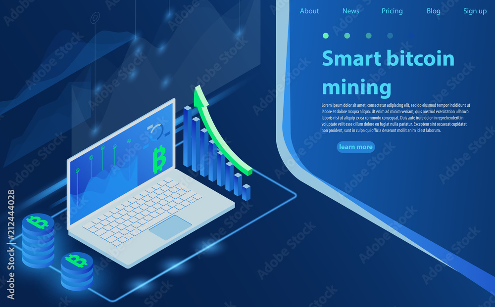 Poster cryptocurrency and blockchain. bitcoin mining farm. creating digital currency.