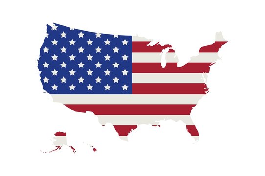 Map of USA with flag