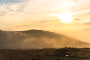 Morning fog on the hill