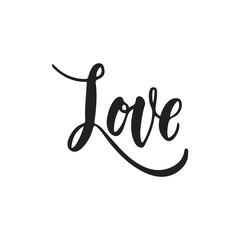 Love - hand drawn wedding romantic lettering phrase isolated on the white background. Fun brush ink vector calligraphy quote for invitations, greeting cards design, photo overlays.