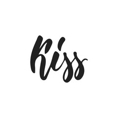 Kiss - hand drawn wedding romantic lettering phrase isolated on the white background. Fun brush ink vector calligraphy quote for invitations, greeting cards design, photo overlays.