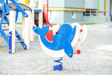 Children's playground in kindergarten. The concept of childhood, parenting, games.