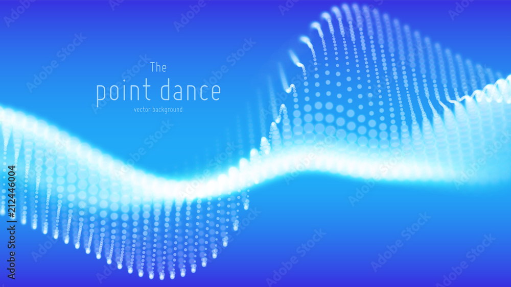 Poster vector abstract blue particle wave, points array, shallow depth of field. futuristic illustration. t