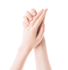 beautiful woman's hand isolated on white background