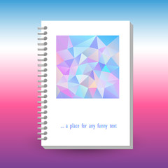Fototapeta premium vector cover of diary or notebook with ring spiral binder - format A5 - layout brochure concept - cute holographic unicorn colored with polygonal triangle pattern