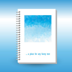 vector cover of diary or notebook with ring spiral binder - format A5 - layout brochure concept - sky blue colored with polygonal triangle pattern