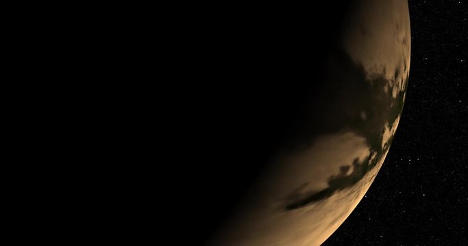 Coming around to the lit side of Titan, in medium orbit. Long and slow. Reversible, can be rotated 180 degrees. Elements of this image furnished by NASA.