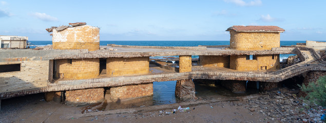 Deteriorated cabin of Egyptian formal president Muhammad Anwar el-Sadat located in Montaza Park,...