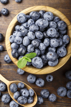 blueberry on a wooden background top view
