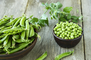 young peas in pods