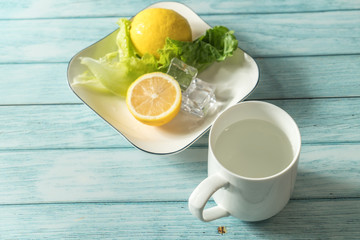 Lemon and cyan wood background