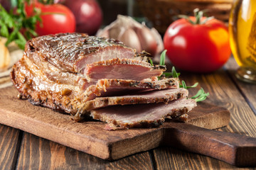 Baked pork belly or bacon