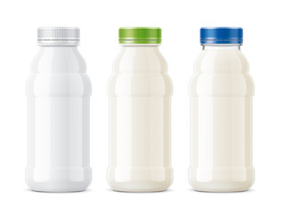 White bottles for milk, dairy foods and other. 