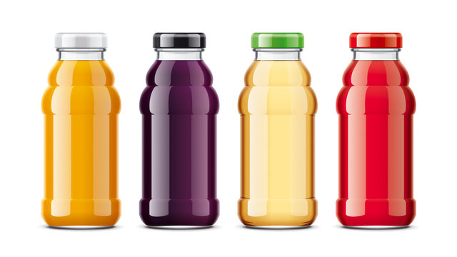 Bottles for juice and other drinks. Glass bottles and metal cap version.