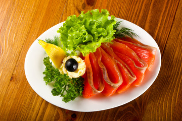 Sliced salmon
