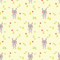 Cute bunny and flower seamless pattern vector.