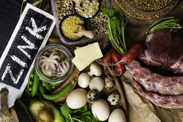 Foods High in Zinc as octopus, beef, buckwheat, yellow cheese, spinach, avokado,pea, mushrooms,...