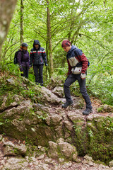Group of people hiking on a trail
