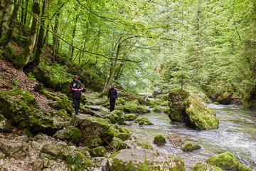 Group of people hiking on a trail