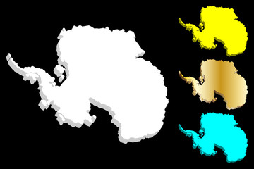 3D map of Antarctica continent - white, gold, blue and yellow - vector illustration