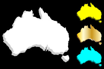 3D map of Australia (Commonwealth of Australia) continent - white, gold, blue and yellow - vector illustration