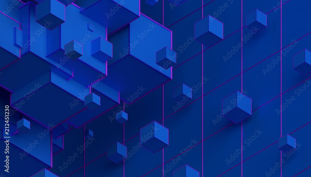 Poster abstract 3d rendering of geometric shapes. composition with cubes. modern background design for post