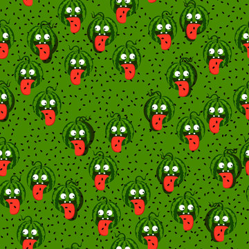 Crazy watermelon. Cool background with cartoon fruits. Funny pattern. 