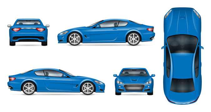 Blue sports car realistic vector illustration