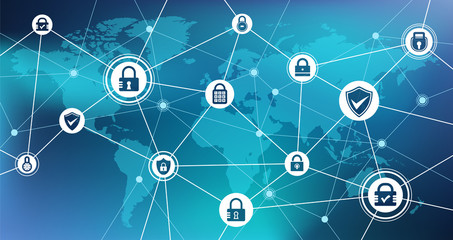 security concept: safe network / online security / blockchain - vector illustration