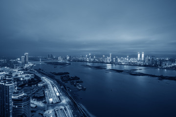 City skyline under sunset sky, Nanchang, China