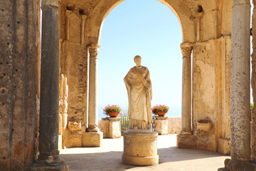 Beautiful statue in the Villa Cimbrone, Ravello, Amalfi Coast, Campania, Italy - obrazy, fototapety, plakaty