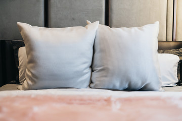 beautiful sofe pillow on nice bed mattress bedroom interior