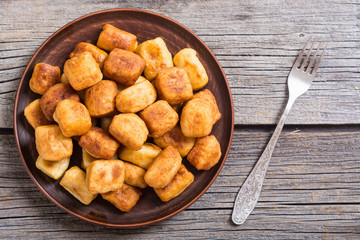 Homemade fried potatoes gnocchi
