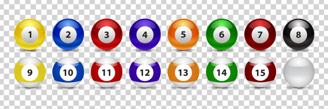 Vector set of realistic isolated billiard pool ball for decoration and covering on the transparent background.