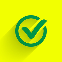 Green check mark. Tick symbol, icon, sign or web button. Vector.
