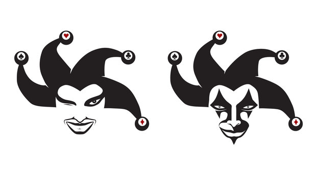 Set of jokers head. Jesters. Buffoons. For your design, vector illustration