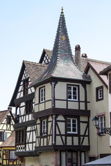 Fototapeta na wymiar Kaysersberg. Maison à oriel, Alsace, Haut Rhin. Grand Est