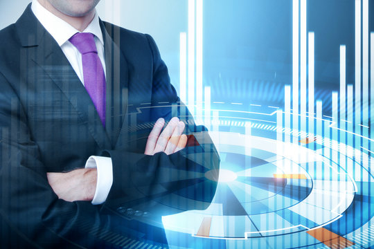 businessman with cyber financial chart