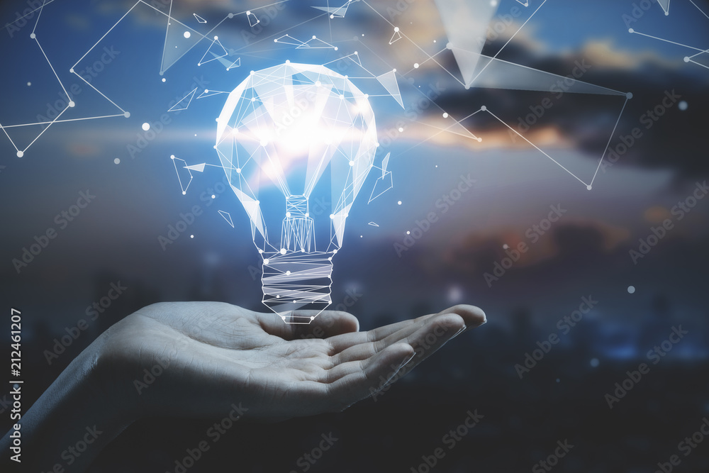 Poster idea concept with bulb in hand