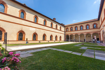 Fototapeta na wymiar Inside of the internal courtyard of Sforza Castle, Milan, Italy