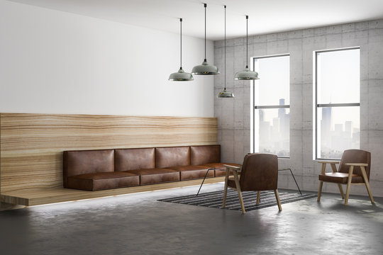 brown leather sofa in loft room