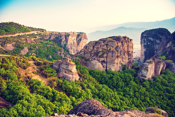 Fototapeta na wymiar magnificent magical landscape in the famous valley of the Meteora rocks in Greece. Great amazing world. Attractions.