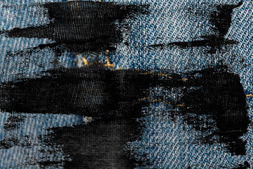 Dirty grunge Closeup of obsolete blue jeans pocket Denim texture, macro background for web site or mobile devices