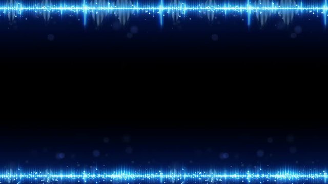 Frame of blue digital audio equalizer and free space. Computer generated animation. Seamless loop technology motion background 4k 4096x2304
