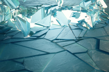 3D illustration broken ice wall with hole in centre. Place for your banner, advertisement.
