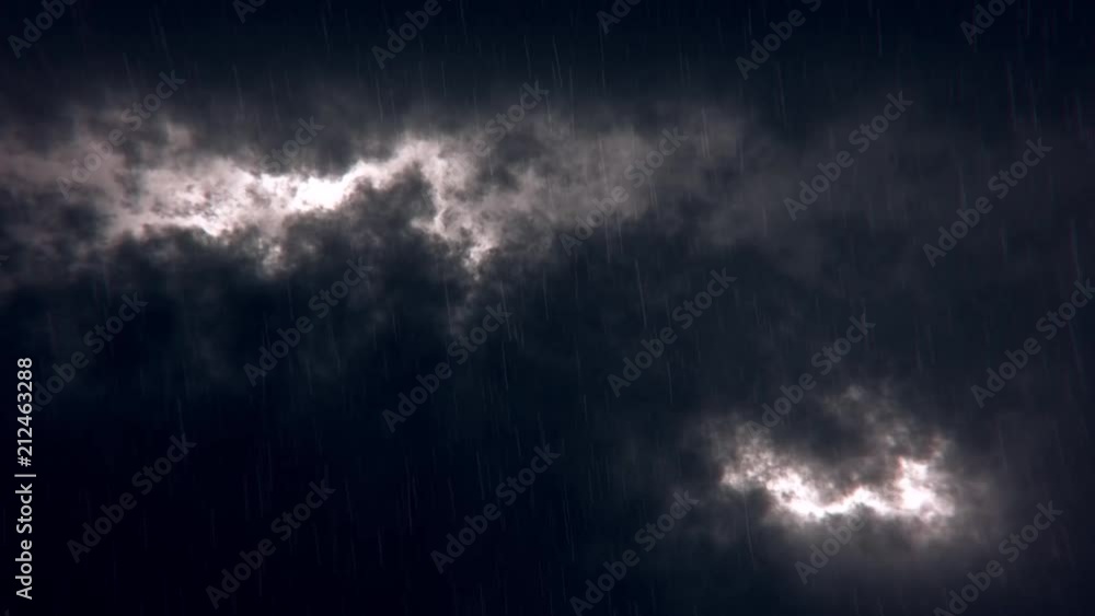 Wall mural white sci-fi sky clouds with falling rain loopable background