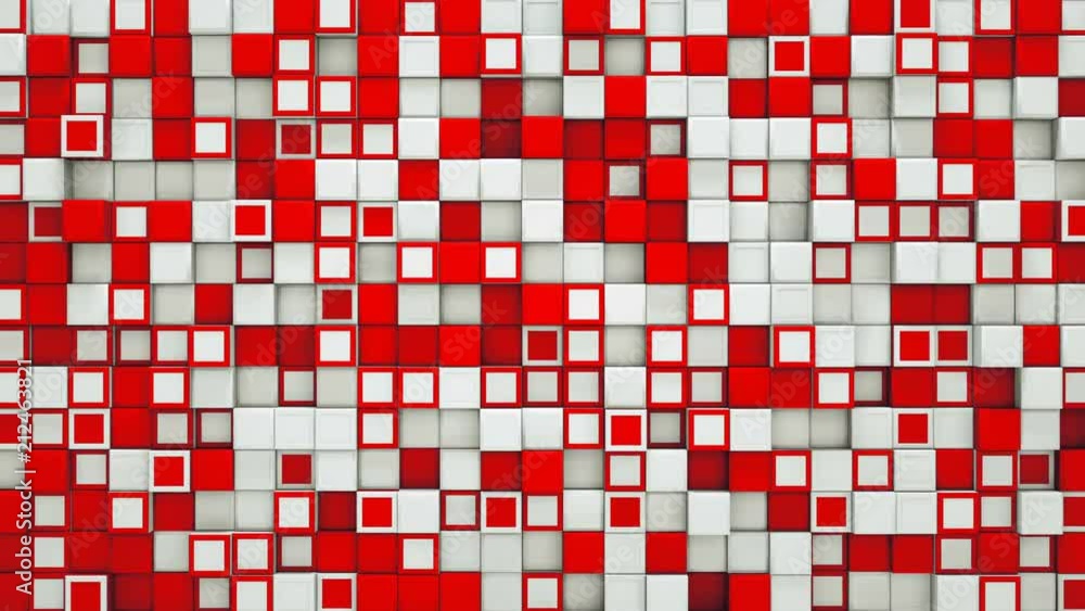 Aufkleber wall of red and white cubes. abstract motion background. 3d render seamless loop animation 4k uhd 38