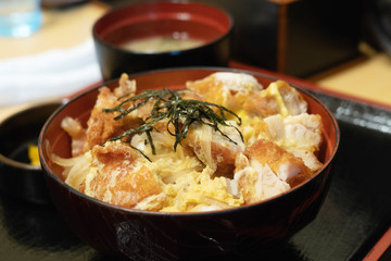 OYAKO-DON or Fried chicken with omlet slice at New Naruto, Otaru Hokkaido